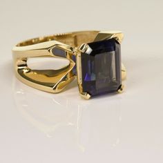 14k Gold Emerald Cut Sapphire Ring Gift, Elegant Yellow Gold Emerald-cut Sapphire Ring, Vintage Sapphire Emerald-cut Jewelry, Gold Emerald-cut Yellow Sapphire Jewelry, 14k Gold Emerald-cut Sapphire Ring With Polished Finish, Emerald Cut Sapphire Ring, Gold Coin Ring, Yellow Gold Sapphire Ring, Gold Sapphire Ring