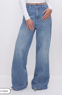 Cute Fashion Jeans Good American #jeans #fashion #aesthetic Crystal Jeans, Sparkle Jeans, Rhinestone Jeans, Studded Jeans, Relaxed Jeans, Good American, Recycled Cotton, Stretch Denim, Effortless Style