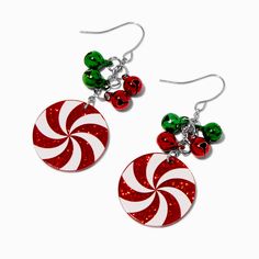 Claire's Peppermint Swirl Drop Earrings Fun Red Round Jewelry, Playful White Dangle Jewelry, Trendy Red Festive Jewelry, Trendy Red Jewelry For Festive Occasions, Playful Nickel-free Red Earrings, Playful Red Nickel-free Jewelry, Playful Red Dangle Jewelry, Playful White Jewelry With Ear Wire, Playful White Nickel-free Jewelry