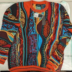 Coogi Multi Colored Vintage 80 Style Sweater. Never Worn Before. Coogie Sweater Outfit, Maximalist Sweater, Funky Sweaters Outfit, Clown Sweater, Patterned Sweaters, Thrift Wishlist, Fashion Collection Inspiration, Coogi Sweater, Colorful Clothing