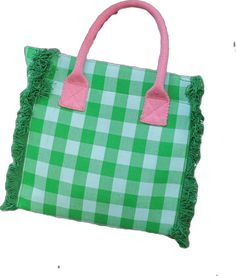 Put your bright personality on display with Shiraleah's Anna Mini Tote. Made from a bright gingham fabric with tufted edges, this compact purse is as practical as it is trendy. Add some versatility to your style with the detachable adjustable cross-body strap, or carry with its convenient top handles. Pair with other items from Shiraleah to complete your look! Trendy Spring Picnic Bags, Spring Picnic Tote Shoulder Bag, Preppy Spring Travel Bags, Preppy Travel Bags For Spring, Spring Picnic Cotton Bag, Casual Green Bag For Picnics, Casual Green Bag For Picnic, Plaid Travel Bag For Summer, Summer Plaid Rectangular Bag