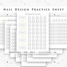 Printable Nail Art Templates, Nail Tech Business, Printable Nail Art Practice Sheet, All Nail Shapes, Printable Nail Art, Nail Art Courses, Business Nails, Tech Business, Different Nail Designs