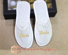 * NOTE * Small Word & Letter Can Not Be Printed In Glitter ✦ Lightweight, disposable style, Open toe, individually wrapped, clean and hygienic, easy to carry ✦ This is a quality spa slippers that everyone will love! Make the guest of honor feel special! Our Slippers are perfect for Bridal Party, Wedding Party, Bachelorette party. ✦ Our Slippers are perfect for Bridal Party, Wedding Party, Bachelorette party. ✦ Slippers Style : Open Toe, Close Toe. Slipper Color : White, Black. Size : Adult & Kid Bridesmaid Slippers, Personalized Slippers, Bride Slippers, Spa Slippers, Party Bachelorette, Small Words, Bride Gift, Feel Special, Bridal Shower Gifts