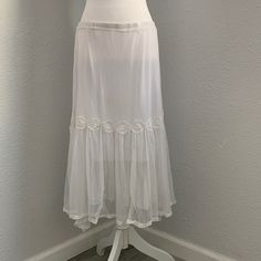 Surrealist White Lace Layered Skirt Size 1 Equivalent To Size Small Size 2 Equivalent To Size Medium White Flowy Skirt Bottoms, Lace Trim Skirt, Long White Skirt, Flared Skater Skirt, Silk Mini Skirt, Trim Skirt, White Lace Skirt, White Long Skirt, White Maxi Skirts