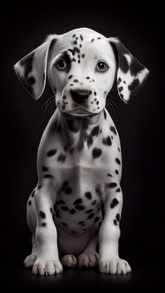 a black and white dalmatian puppy sitting down