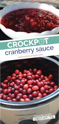 crockpot cranberry sauce in the slow cooker with text overlay