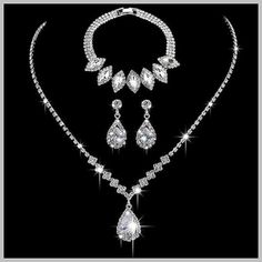 * Wedding Rhinestone Necklace With Bridal Eardrop In Unique Design And Excellent Workmanship, Made Of Crystals And Alloy. * Dainty Bridal Crystal Choker Necklaces Circunferemce: 16.53+6.28 In. It Can Fit Most Women And Brides. Package Include: 1 Necklace, 1 Bracelet And 2 Earrings. Color: Silver. * Prom Earrings Necklace Set Fits For Wedding, Engagements, Bridal Shower, Proms, Parties And Other Meaningful Events. Women Bridal Jewelry Sets Will Surely Win You Many Compliments. * Bridesmaids Earring Necklace Sets Are A Nice Gift For Your Friends Who Are Bride-To-Be. Before Package They Will Be Smoothed So They Won't Get Tangled When Arriving At Your Side. Wedding Accessories Photography, Diamond Drop Necklace, Bridal Accessories Jewelry, Prom Earrings, Hand Accessories, Crystal Choker Necklace, Crystal Jewelry Sets, Rhinestone Wedding, Crystal Choker