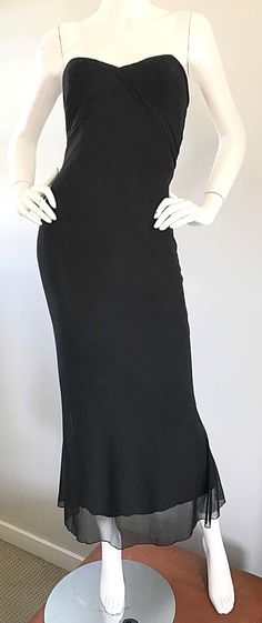 For Sale on 1stDibs - Classic vintage 90s VICKY TIEL COUTURE black silk mesh strapless mermaid gown / maxi dress! Features signature Tiel pleating detail at the bust. Great Silk Fitted Maxi Dress For Black-tie Events, Strapless Bias Cut Fitted Evening Dress, Fitted Bias Cut Maxi Skirt For Night Out, Elegant Evening Maxi Skirt With Bias Cut, Silk Fitted Maxi Skirt For Gala, Fitted Bias-cut Maxi Skirt, Fitted Maxi Dress For Evening, Formal Fitted Floor-length Maxi Skirt, Fitted Floor-length Maxi Skirt For Formal Occasions