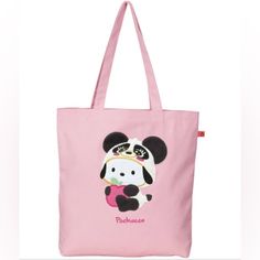 Add This Adorable Bag To Your Collection To Make A Kawaii Statement With Your Fashion Choices. The Limited Edition Pochacco The Panda Apple Applique Tote Bag Is A Must-Have For All Fashion-Girlies And Pochacco Fans. It's Just Too Cute To Resist! The Front Of The Tote Features A Playful, Fuzzy Apple Design Exuding Pocahacco's Cuteness, Adding A Trendy Touch To Your Fit! Its Spacious Interior Is Perfect For School, Running Errands, Or A Fun Night Out. Length: 14.2 Inches Outer Fabric: Cotton Linin Trendy Pink Pouch Canvas Bag, Harajuku Style Pink Everyday Bag, Large Capacity Pink Kawaii Bag, Large Capacity Pink Canvas Pouch Bag, Cute Tote Shoulder Bag For Daily Use, Pink Harajuku Style Tote Bag, Harajuku Style Pink Tote Bag, Pink Kawaii Shoulder Bag With Large Capacity, Pink Kawaii Bags For Daily Use