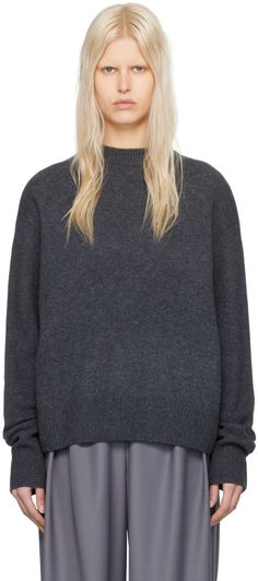 Knit merino wool- and cashmere-blend sweater. · Rib knit crewneck, hem, and cuffs · Padded shoulders Supplier color: Dark grey melange Dark Grey Sweater, Fall Winter Fashion Trends, The Frankie Shop, Frankie Shop, Shop For Women, Cashmere Blend Sweater, Knit Crewneck, Interior Inspo, Shop Clothing