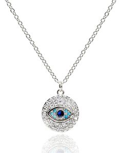 PRICES MAY VARY. Evil eye is a symbol of luck, fortune, protection, and prosperity. When you wear this delicate evil eye necklace, this lucky coin pendant will protect you and your loved ones from danger and misfortune. Each pendant is crafted with 5A cubic zirconia, carefully handpicked for its quality. Express your unique style with this stunning jewelry piece! ✦ SIZE ✦ Evil eye coin pendant: 0.5"(13mm) in diameter. Chain length: 17"＋2" extender (43cm＋5cm). It's designed to fit comfortably on Silver Crystal Pendant Necklace With Charms, Blue Metal Charm Necklace With Round Pendant, Blue Metal Necklace With Charms, Adjustable Silver Evil Eye Necklace, Silver Charm Necklaces With Adjustable Chain For Good Luck, Silver Evil Eye Symbolic Necklace, Silver Symbolic Evil Eye Necklace, Symbolic Blue Necklace With Round Pendant, Symbolic Blue Round Pendant Necklace