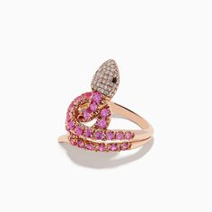 Effy Safari 14K Rose Gold Multi Diamond and Pink Sapphire Snake Ring Snake Ring, Pink Sapphire, Sapphire, Rose Gold, Pink, Gold