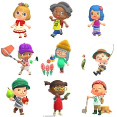 cartoon children with different types of hats and clothing, all holding various objects in their hands