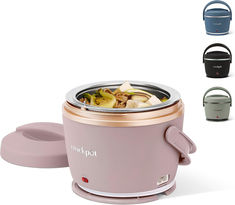 an electric crock pot with lid and handle is shown in various colors, including pink