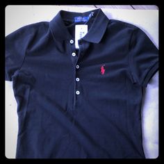 Nwt Super Cute Black Polo With Red Emblem. Ralph Lauren Shirt Women Outfits, Polo Shirts Women's Outfit, Ralph Lauren Polo Women, Ralph Lauren Shirt Women, Polo Outfit, Polo Women, Polo Ralph Lauren Women, Black Polo, Ralph Lauren Polo Shirts