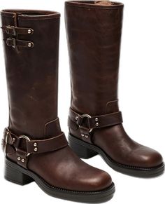 Brown Leather Knee High Boots, Engineer Boots, Steve Madden Store, Apparel Merchandising, Design Square, Leather Socks, 2 Inch Heels, Women's Boots, Mid Calf