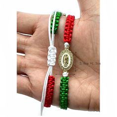 12 Pieces Mexican series Guadalupe Virgin Red White And green Braided Bracelet  Adjustable  Women's Braided Bracelet, Womens Bracelets, Red White, Red And White, Braids, Bracelet, Green, Red, White