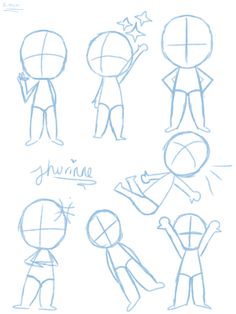 some drawings of people with different poses and expressions on their faces, one is pointing at the