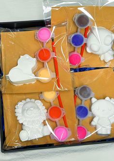 there are four different items in the package, including paint brushes and bear shaped cookie cutters