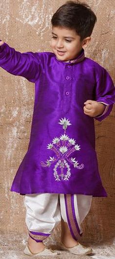 Purple and Violet color Boys Dhoti Kurta in Dupion Silk fabric with Embroidered, Thread work Purple Kurta With Embroidered Border For Eid, Traditional Purple Sets With Embroidered Border, Purple Cotton Traditional Wear With Cutdana, Diwali Purple Salwar Kameez With Embroidered Border, Festival Purple Salwar Kameez With Embroidered Border, Purple Cotton Traditional Wear For Festive Occasions, Purple Cotton Traditional Wear With Zari Work, Purple Traditional Wear With Motifs For Celebration, Purple Traditional Wear With Embroidered Border For Festivals