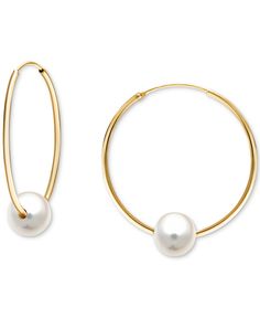 in stock Pearl Earrings Gold, Wire Hoop Earrings, Pearl Love, Medium Hoop Earrings, Buy Earrings, Earrings Pearl, Freshwater Cultured Pearls, Metal Earrings, Bridesmaids Gifts