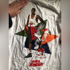 Hare Jordan Bugs Bunny Space Jam Michael Jordan T Shirt (Big Boys) Medium Nwt! Limited Edition. Officially Licensed Jordan Merchandise! Just A Bit Wrinkled, Otherwise No Flaws! Sporty Cotton Tops With Cartoon Print, Sporty White Top With Character Print, White Sporty Top With Character Print, White Fan Apparel Top With Sublimation Print, White Sublimation Print Top For Fans, White Top With Sublimation Print Fan Apparel, White Tops With Sublimation Print For Fans, Sporty Multicolor Character Print Tops, Sporty White T-shirt With Cartoon Print