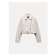 Lapel collar jacket with long sleeves and epaulettes. Front metal zip pockets. Self-belt with metal buckle. Front zip closure. White Leather Jacket Outfit, Jaket Motor, Leather Jacket Outfit, Cropped Biker Jacket, White Leather Jacket, Outfit Zara, Womens Biker Jacket, Zara Leather, Leather Jacket Outfits