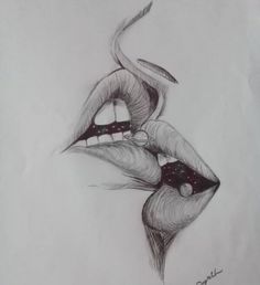 a pencil drawing of two women's mouths with their eyes open and one holding the other