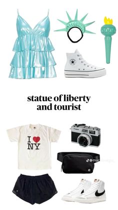 the statue of liberty and tourist items are shown in this graphic above text that reads, i love new york state of liberty and tourist