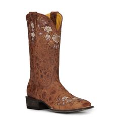 Cavender's by Old Gringo presents these tan weathered cowhide with floral embroidery wide square toe boots. These boots have a western heel, single stitch welt, a leather outsole and leather covered cushion insole and are 12" total in height. Cowgirl Boots Cavender's, Cute Cowgirl Boots, Embroidery Square, Square Toe Cowboy Boots, Square Toe Western Boots, Safari Chic, Trendy Shoes Sneakers, Western Booties, Square Toe Boots