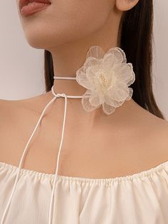 Flower Shape Gauze Dainty Necklace Necklaces Accessories PINK-One_size Yarn Flowers, Style Français, Flower Choker, Tassel Jewelry, Rose Necklace, Wedding Fabric, Neck Chain, Girls Necklaces, Elegant Accessories