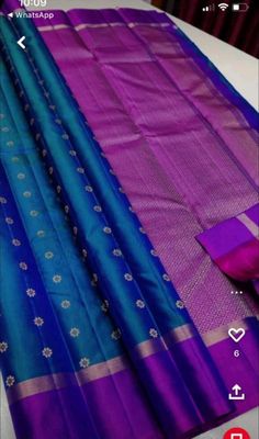 New Kanjeevaram Kanchi Soft Silk Saree with  Allover Small Booties, Embroidered Maggam work stitched contract blouse, Blue and Purple colors. Fall added and ready to wear.  Brand new Saree Perfect to wear for a special occasion or wedding or use for gifting. Smoke free pet free home. Festive Blue Tussar Silk Traditional Wear, Blue Silk Traditional Wear For Festivals, Designer Blue Saree With Traditional Patterns, Blue Silk Traditional Wear With Handloom, Transitional Blue Raw Silk Saree, Blue Traditional Wear With Zari Weaving In Raw Silk, Blue Chanderi Traditional Wear With Pallu, Blue Chanderi Traditional Wear With Traditional Patterns, Blue Raw Silk Traditional Wear