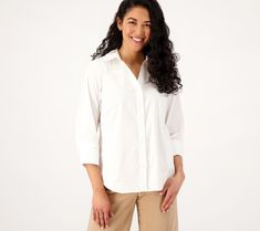 Be the picture of poise in this laid-back luxe button-front shirt. Pair it with a pencil skirt for the office or loose linen pants and sandals for a breezy summer night out. From Denim & Co.® Fashions.    Original item is A596282. This product may be a customer return, vendor sample, or on-air display and is not in its originally manufactured condition. It may not be new. In some instances, these items are repackaged by QVC. Spring Relaxed Fit Blouse For Business Casual, Summer Workwear Shirt With Roll-up Sleeves, Summer Office Shirt With Roll-up Sleeves, Relaxed Fit Blouse With Rolled Sleeves For Business Casual, Relaxed Fit Blouse With Roll-up Sleeves For Business Casual, Versatile Workwear Shirt With Rolled Sleeves, Business Casual Blouse With Rolled Sleeves For Spring, Summer Business Casual Tops With Roll-up Sleeves, Business Casual Summer Tops With Roll-up Sleeves