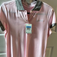 Pink With Gray Accents New Nike Golf Shirt. Perfect For Mother’s Day! Pink Short Sleeve Tops For Golf, Sporty Short Sleeve Pink Shirt, Casual Pink Sports Shirt, Womens Golf Shirts, Nike Dri Fit Shorts, Nike Tank Tops, Shirt Nike, Red Nike, Training Tops