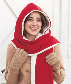 Reversible Hooded Scarf is a 2-in-1 accessory that keeps you toasty. Soft scarf is extra cozy with sherpa fleece lining. Clever cold weather accessory works as a hood and neck warmer. One size fits all. Hood, Fleece Projects, Fleece Hats, Sewing Fleece, Fleece Scarf, Lakeside Collection, Soft Scarf