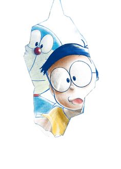 an image of a cartoon character looking through a hole in the paper with another character behind it