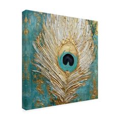 a peacock's eye is shown on the side of a canvas wall art piece