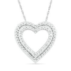 Plan to stand out with the romantic details of this diamond accent double heart pendant in sterling silver. Fashioned in sterling silver Beaded details line this open heart-within-a-heart design. Diamond accents add a hint of sparkle to the look. This pendant suspends along an 18.0-inch rope chain that secures with a spring-ring clasp. Peoples Jewellers, Double Heart, Open Heart, Rope Chain, Sterling Silver Bead, Heart Design, Spring Rings, Heart Pendant, Diamond Jewelry