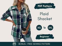 Plaid Shacket Sewing Pattern | Oversized Shirt-Jacket | XS-XXXL | Cozy Layering Piece | PDF Sewing Pattern ⚠️ This is a digital PDF sewing pattern - not a physical product. This plaid button-up shacket combines the structure of a classic button-up shirt with the warmth and weight of a light jacket, making it the perfect layering piece for cooler weather. The Shacket Sewing Pattern provides a versatile and stylish garment that is ideal for casual outings and transitional seasons. Product Details: Shacket Sewing Pattern, Patterned Button Up Shirts, Oversized Shacket, Jacket Making, Plaid Shacket, Jacket Pattern Sewing, Meet Friends, Basic Shirts, Jacket Pattern