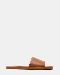 KAYA BROWN LEATHER Brown Slip On Sandals, Brown Slide Sandals, Classic Slip-on Slides For Summer, Classic Synthetic Slide Sandals, Classic Slide Sandals With Synthetic Material, Classic Flat Sandals With Rubber Sole, Classic Slide Sandals, Classic Slip-on Synthetic Slides, Classic Synthetic Slip-on Slides