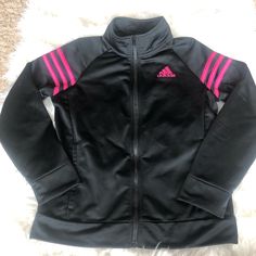 Girls Size 10/12 Adidas Jacket Nwot Pink Fall Sports Outerwear, Pink Outerwear For Sports In Fall, Pink Outerwear For Fall Sports, Pink Fitted Track Jacket For Sports, Fitted Pink Track Jacket For Sports, Pink Sporty Long Sleeve Outerwear, Pink Hooded Track Jacket For Winter, Fitted Pink Casual Track Jacket, Pink Adidas Sports Outerwear