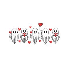 a line of ghost with hearts in their mouths