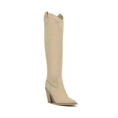 Complement your western chic look by wearing the Nine West Kliva 2 knee-high boots that are designed on a cowboy-inspired silhouette. Suede upper. Man-made and textile lining. Cushioned insole. Zippered side closure. Pointed toe. High block heel. Pull loops on the side. Man-made outsole. Measurements:Heel height: 3.54 inShaft circumference: 14 in Size: Women 9.  Color: Beige.  Gender: female.  Age Group: adult. Ladies Long Boots, Knee High Boots Winter, Boots Fall Ankle, Women Casual Flats, Womens Suede Boots, Taupe Boots, Dressy Shoes, Round Toe Shoes, Western Chic