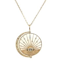 14K yellow gold 20" necklace with the moon, a sunset, and diamond accents. Designer: Celine Daoust, handmade in Brussels. Celine Daoust, Jewelry Sale, Moon Necklace, Brussels, Jewelry Sales, The Moon, Fashion Bags, Yellow Gold, Women Jewelry