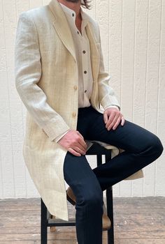 Discounted 20% -- Sample garment (typically Made to Measure) -- Original Price: $650 Approximately size Large / 40/42.  Designed in California. Made by hand in Nepal. Knee Length Coat, Navy Coat, Hemp Twine, Top Coat, Coat Design, New Vintage, Modern Classic, Knee Length, Mens Jackets