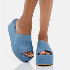 Denim Moving Forward Platform Sandals Brand New In Box $48 Originally Sold Out On Website Red Sandals Heels, Sequin Sandals, Clarks Sandals, Rope Sandals, Blue Flip Flops, Sam Edelman Sandals, Skechers Relaxed Fit, Closed Toe Sandals, Mid Heel Sandals