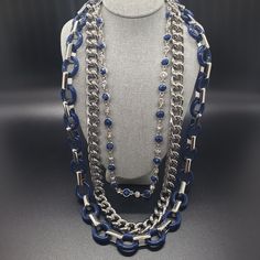 Lia Sophia Triple Chain Necklace Is Absolutely Perfect! 17.5 In Length 20in Length 22 In Length Gorgeous Blue Silver Plated Crystals Adjustable Made So Nice ! Top Quality Brand New With Tags Elegant Blue Chain Necklace, Elegant Blue Chain Necklace For Party, Blue Silver Chain Necklace As Gift, Elegant Blue Beaded Chain Necklace, Elegant Blue Long Chain Necklace, Elegant Long Blue Chain Necklace, Elegant Blue Jewelry Chain, Elegant Blue Chain Jewelry, Elegant Blue Jewelry With Silver Chain