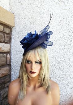 This is a True navy sinamay fascinator with floral netting and curled ostrich spine   You will receive in the mail 4-5 business days after purchase See the shop for 200 more trending hats Fitted Navy Hat For Kentucky Derby, Navy Blue Fascinator, Classy Hats, Red Fascinator, Trending Hats, Blue Fascinator, Sinamay Fascinator, Church Hat, Satin Headband