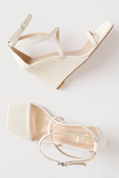 Strappy Wedge Sandals, White Wedges, Sandal Heels, Strappy Wedges, Size 11 Heels, Leather Wedges, Wedge Sandal, Strappy Sandals, Wedge Heels