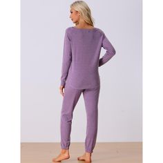 2-piece tracksuit set including a long-sleeve sweatshirt and jogger pants with pockets. The soft knit fabric offers comfort and luxury wear, making it perfect for both casual and loungewear outfits. This tracksuit set for women is fashionable, soft, stretchy, lightweight, breathable, and comfortable to wear at home. It also creates a casual look for outings such as shopping or going to a coffee shop. Additionally, it can be a perfect gift for your mom, wife, daughter, or girlfriend, serving as l Casual Winter Sleepwear For Relaxation, Super Soft Long Sleeve Solid Sleepwear, Solid Long Sleeve Super Soft Sleepwear, Solid Color Winter Sleepwear For Lounging, Super Soft Long Sleeve Sleepwear In Relaxed Fit, Winter Stretch Sleepwear For Loungewear, Fall Solid Activewear For Lounging, Solid Activewear For Lounging In Fall, Fall Lounging Solid Activewear